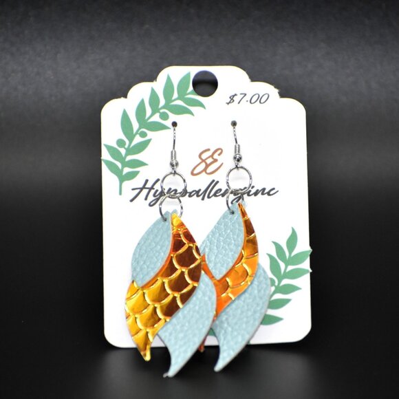 Hypoallergenic Gold Scale & Pastel Leaf Earrings - Picture 1 of 2